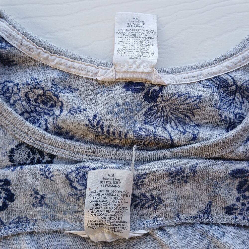 Lucky Brand Blue Floral Print Pajama Set M grey short sleeve tee lounge pants - Picture 4 of 12